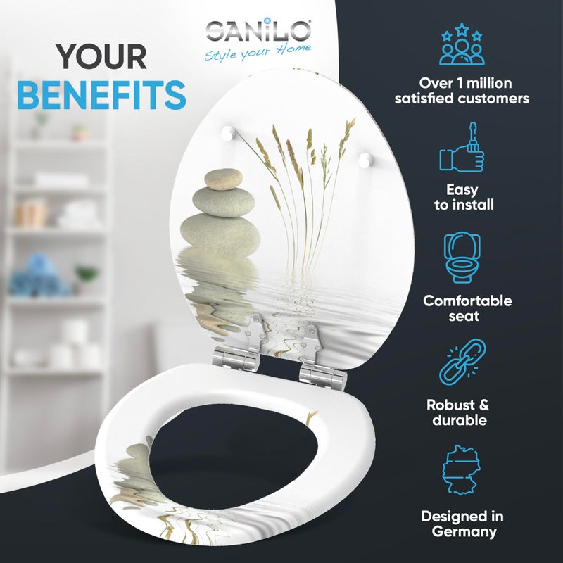 SANILO Wooden Toilet Seat with Soft Close [ELONGATED] - Decorative, Quiet & Slow Close Molded Wood Seat - With Strong Bumpers & Hinges - Adjustable Fit - Balance - Image 2
