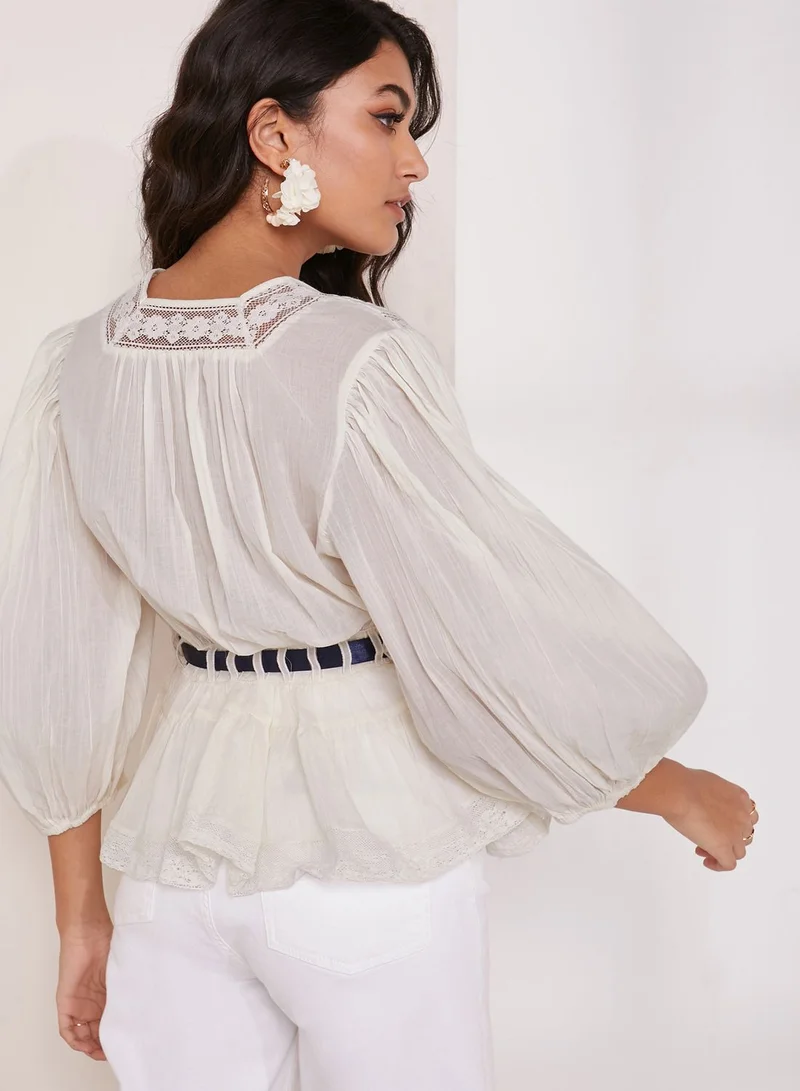 Free People Romance Plunge Peplum Top