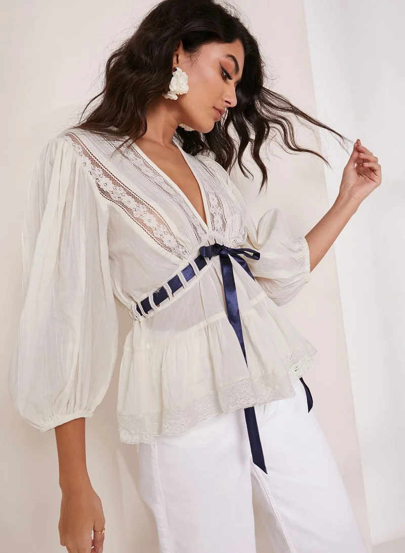 Free People Romance Plunge Peplum Top