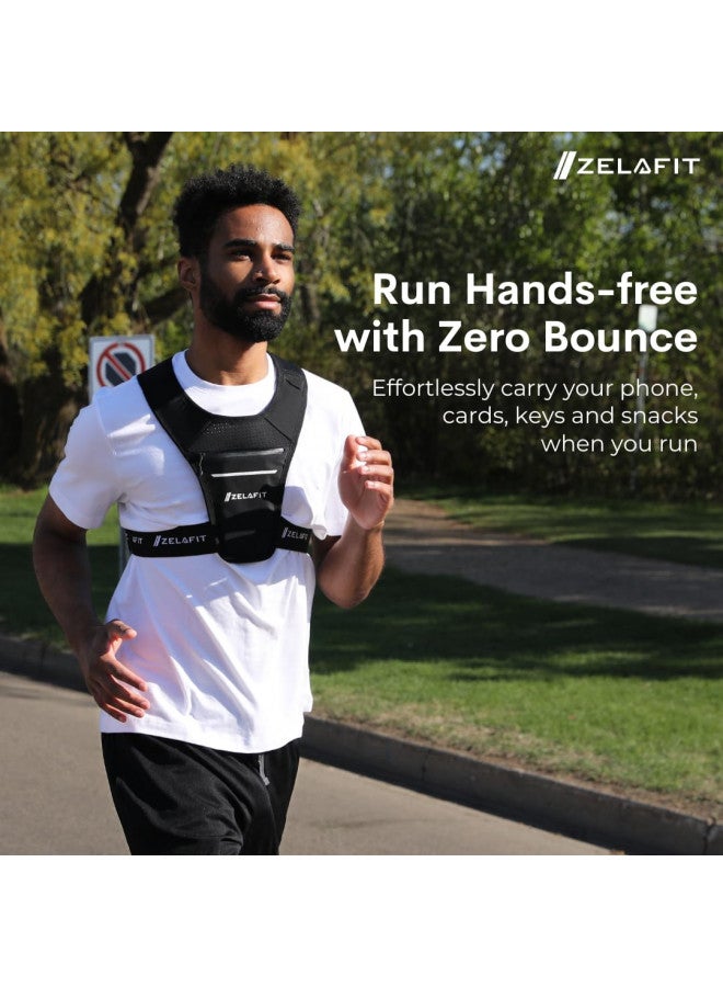 ZelaFit ZelaFit® Running Vest | Running Phone Holder | Running Accessories | Waterproof Phone Pouch | Key Holder | Lightweight | Reflective Running Vest - for Women & Men (Black) - Image 3