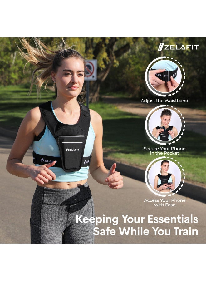 ZelaFit ZelaFit® Running Vest | Running Phone Holder | Running Accessories | Waterproof Phone Pouch | Key Holder | Lightweight | Reflective Running Vest - for Women & Men (Black) - Image 4
