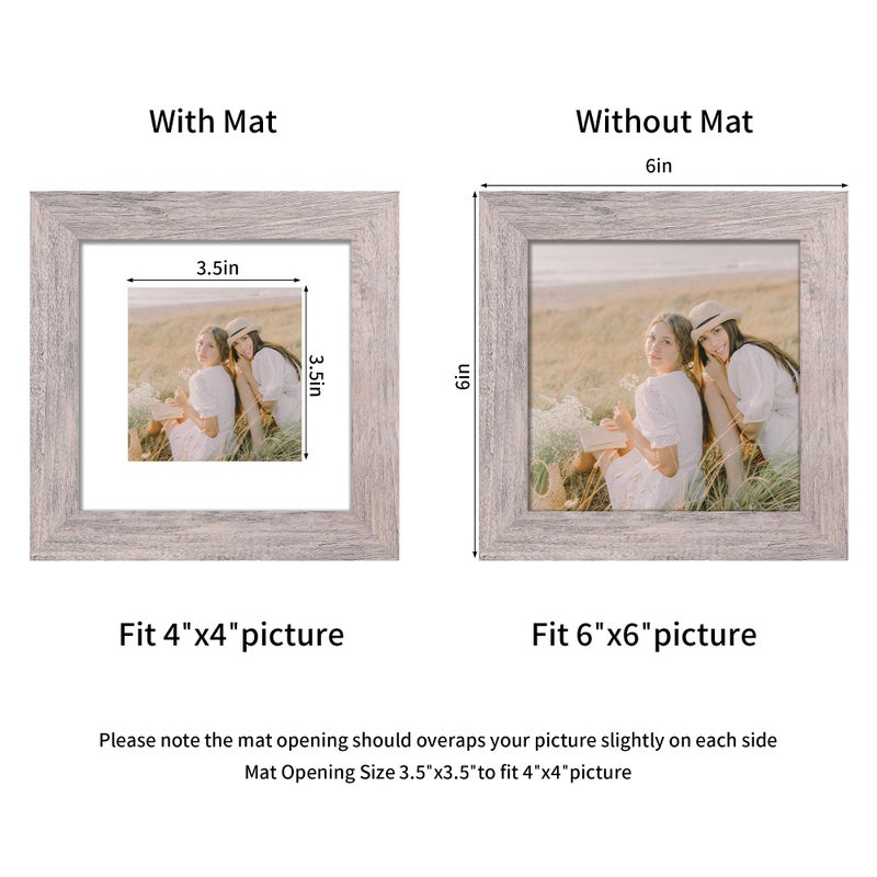 iRahmen مجموعة إطار صورة Irahmen 6x6 من 4 إطارات صور ريفية مع عرض زجاجي HD 4x4 إطار صورة مع حصيرة أو 6 × 6 بدون إطار مربع حصيرة لعرض سطح المكتب وتصاعد الجدار - Image 2