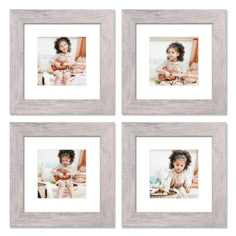 iRahmen مجموعة إطار صورة Irahmen 6x6 من 4 إطارات صور ريفية مع عرض زجاجي HD 4x4 إطار صورة مع حصيرة أو 6 × 6 بدون إطار مربع حصيرة لعرض سطح المكتب وتصاعد الجدار - Image 1