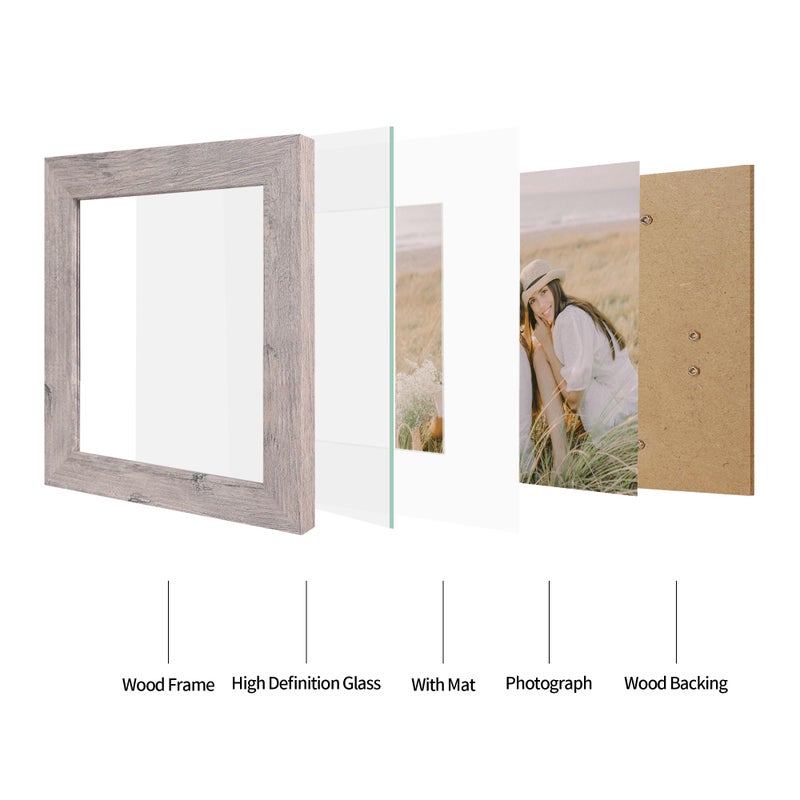 iRahmen مجموعة إطار صورة Irahmen 6x6 من 4 إطارات صور ريفية مع عرض زجاجي HD 4x4 إطار صورة مع حصيرة أو 6 × 6 بدون إطار مربع حصيرة لعرض سطح المكتب وتصاعد الجدار - Image 4
