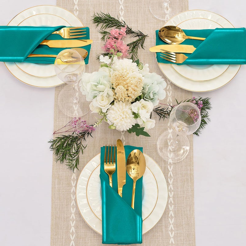 Eychei 50 Pieces Teal Satin Napkins  17"" x 17"" Square Table Napkins  Silky Soft Smooth Washable Napkins for Restaurant  Weddings  Dinner  Party Decoration - Image 2