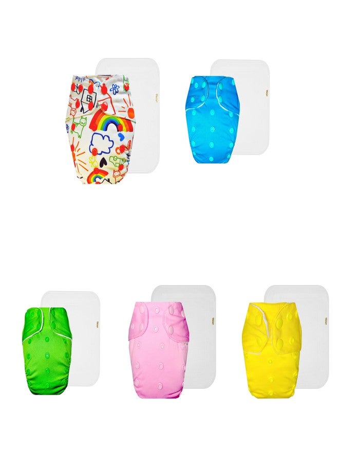 Dumbledo Premium Cloth Diaper with Cotton Insert (Pack of 5) | Hypoallergenic | Breathable | Quick Dry | Designed by Moms | 3 Months - 3 Years | Unisex Baby - Image 1