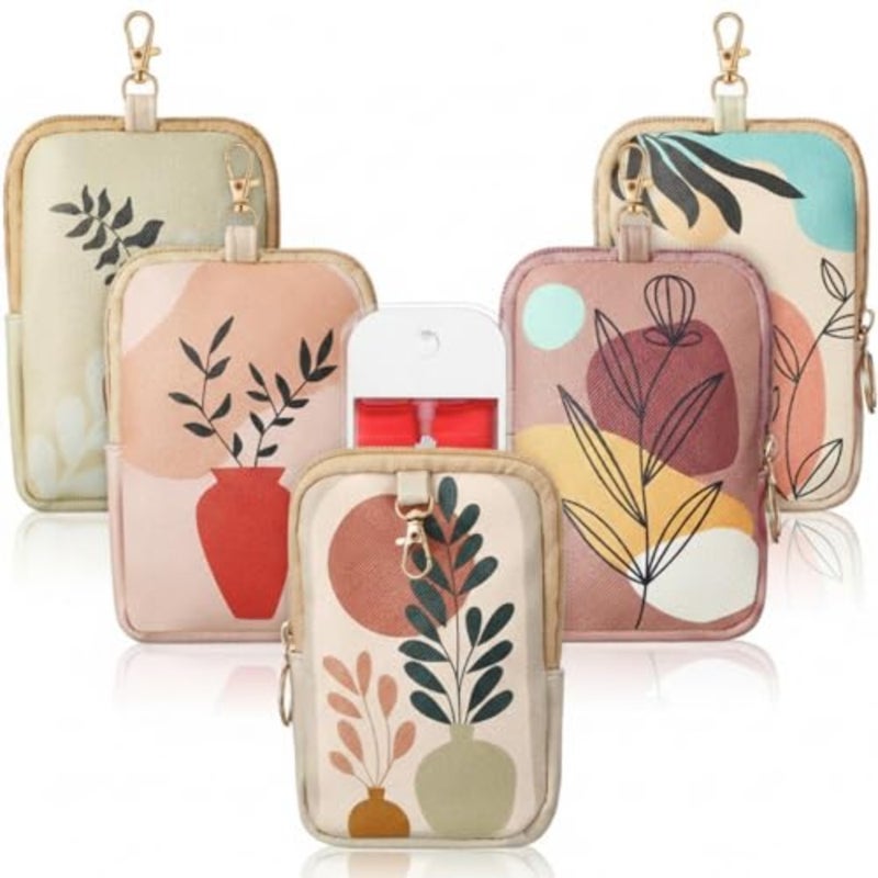 5 Pcs Hand Sanitizer Spray Case, Boho Zippered Pouch Touch Power Mist Portable Hand Sanitizer Holder Protective Case Attachable Fashion Accessory with Snap Hook, 1fl oz - Image 1