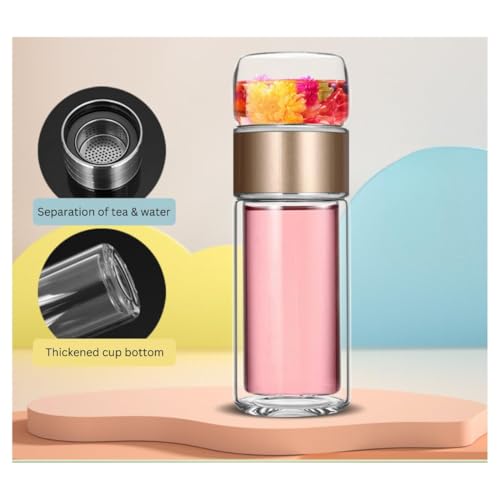 Wosta Leakproof Glass Water Bottle with Stainless Steel Infuser Glass Tea Infuser Bottle with Strainer and Neoprene Sleeve for Loose Leaf Tea, Cold Brew Coffee. (F - GOLD, 350ML) - Image 2