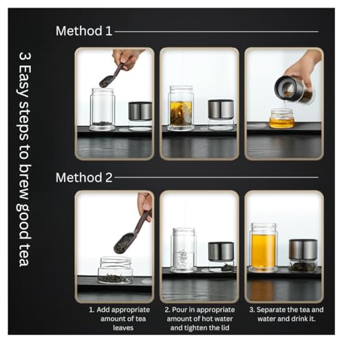 Wosta Leakproof Glass Water Bottle with Stainless Steel Infuser Glass Tea Infuser Bottle with Strainer and Neoprene Sleeve for Loose Leaf Tea, Cold Brew Coffee. (F - GOLD, 350ML) - Image 3