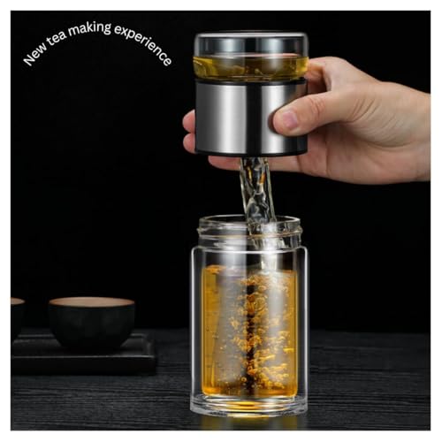 Wosta Leakproof Glass Water Bottle with Stainless Steel Infuser Glass Tea Infuser Bottle with Strainer and Neoprene Sleeve for Loose Leaf Tea, Cold Brew Coffee. (F - GOLD, 350ML) - Image 4