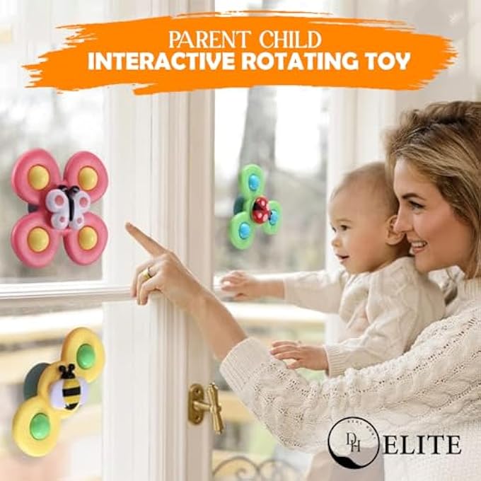 ELITE SUCTION CUP SPINNER TOY- ANIMAL ROTATING TODDLER SPINNING TOYS, BABY BATH TOYS, DIMPLE SUCTION TOY WITH SILICONE BUBBLES - FIDGET SPINNER TOYS FOR BABIES AGED 3-30 MONTHS (PACK OF 3) - Image 5