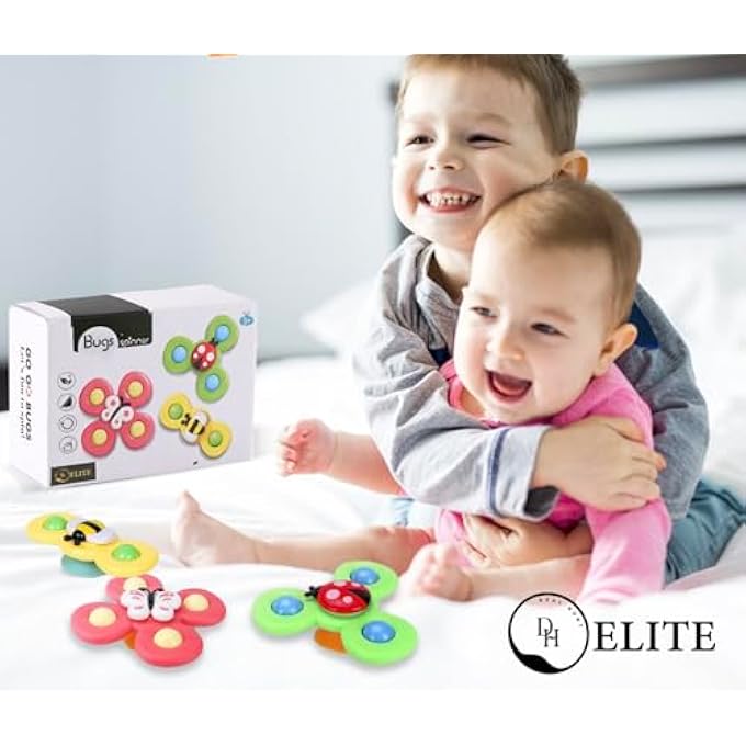 ELITE SUCTION CUP SPINNER TOY- ANIMAL ROTATING TODDLER SPINNING TOYS, BABY BATH TOYS, DIMPLE SUCTION TOY WITH SILICONE BUBBLES - FIDGET SPINNER TOYS FOR BABIES AGED 3-30 MONTHS (PACK OF 3) - Image 4