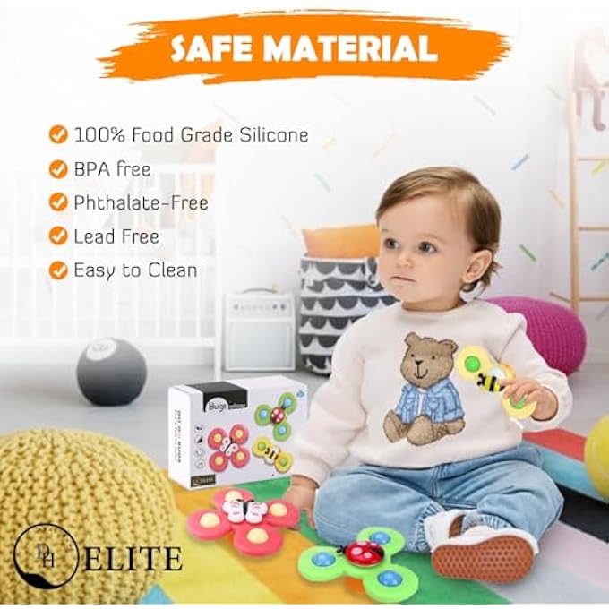 ELITE SUCTION CUP SPINNER TOY- ANIMAL ROTATING TODDLER SPINNING TOYS, BABY BATH TOYS, DIMPLE SUCTION TOY WITH SILICONE BUBBLES - FIDGET SPINNER TOYS FOR BABIES AGED 3-30 MONTHS (PACK OF 3) - Image 3