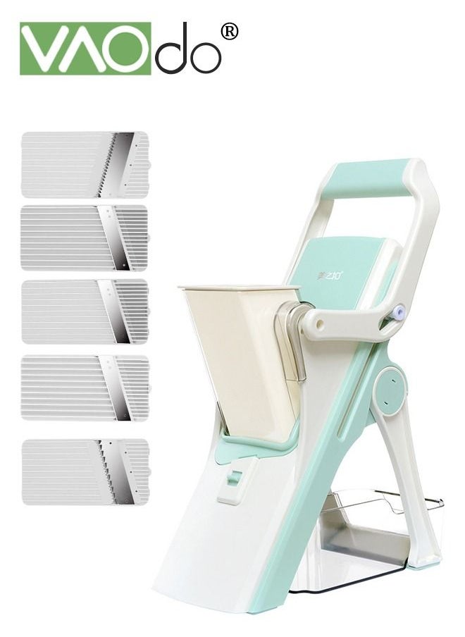 VAOdo Safe Mandoline Slicer Upright Vegetable Slice Potatoes Cutter Chopper Julienne Dicer Thickness Adjuster for Kitchen Fast Meal Prep Green  - Image 1