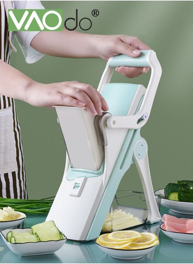 VAOdo Safe Mandoline Slicer Upright Vegetable Slice Potatoes Cutter Chopper Julienne Dicer Thickness Adjuster for Kitchen Fast Meal Prep Green  - Image 3