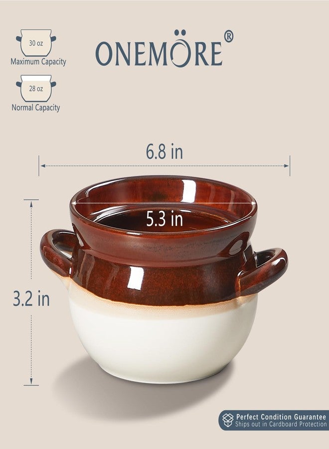 ONEMORE French Onion Soup Bowls Set of 4, 28oz - Oven Safe Large Ceramic Soup Crocks with Handles for Chili, Beef Stew & Cereal - Microwave, Broil & Dishwasher Safe, Oven to Table - Image 5