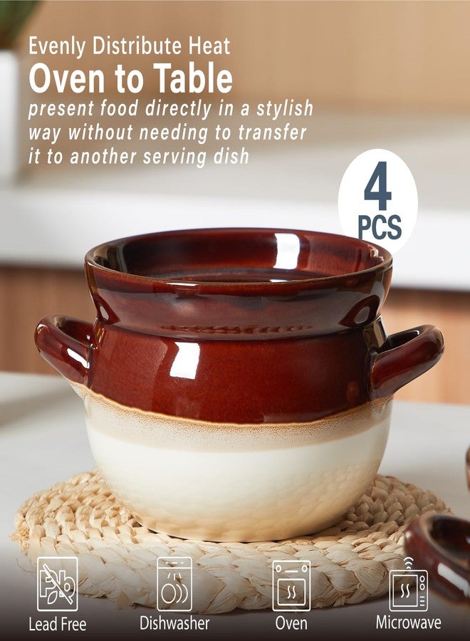 ONEMORE French Onion Soup Bowls Set of 4, 28oz - Oven Safe Large Ceramic Soup Crocks with Handles for Chili, Beef Stew & Cereal - Microwave, Broil & Dishwasher Safe, Oven to Table - Image 4