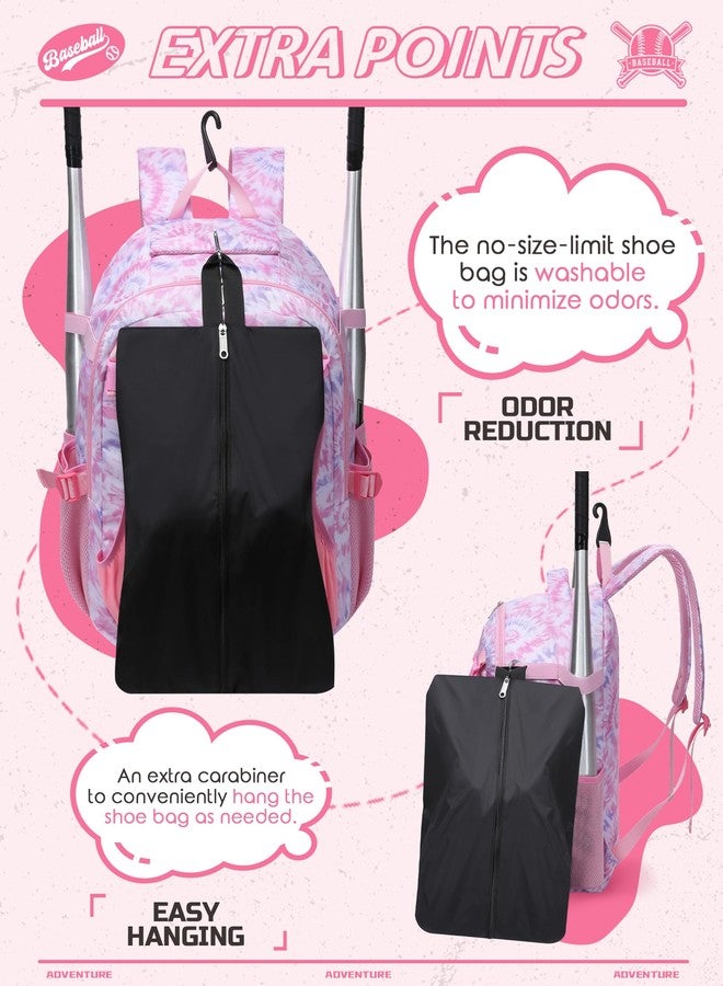 FOKDUVB Baseball Softball Backpack for Kids Boys Girls 6-8 8-12 12-14 Large Youth Bat Bag for Gear Storage Baseball Softball Tball Equipment Back Pack with Separate Shoe Bag (Pink/White, Tie-Dye) - Image 4