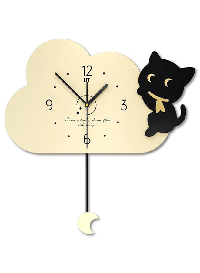 MileMelo Wall Clock Modern Creative Clock with Cloud Cat for Living Room Kids Room Beige 40 x 41cm  - Image 1