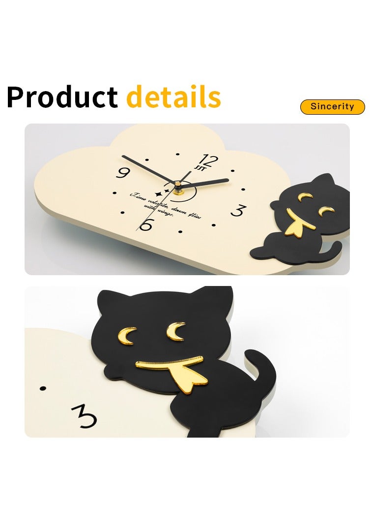 MileMelo Wall Clock Modern Creative Clock with Cloud Cat for Living Room Kids Room Beige 40 x 41cm  - Image 3