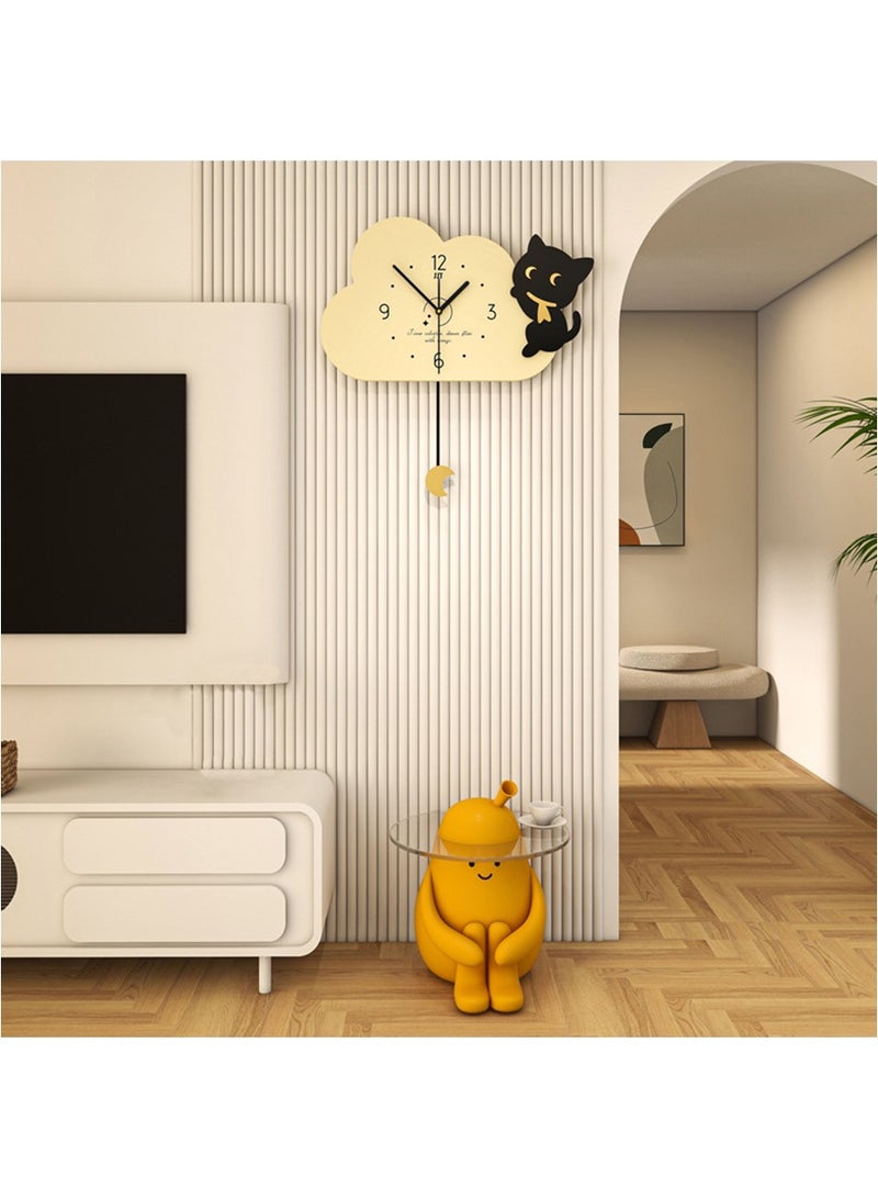MileMelo Wall Clock Modern Creative Clock with Cloud Cat for Living Room Kids Room Beige 40 x 41cm  - Image 4