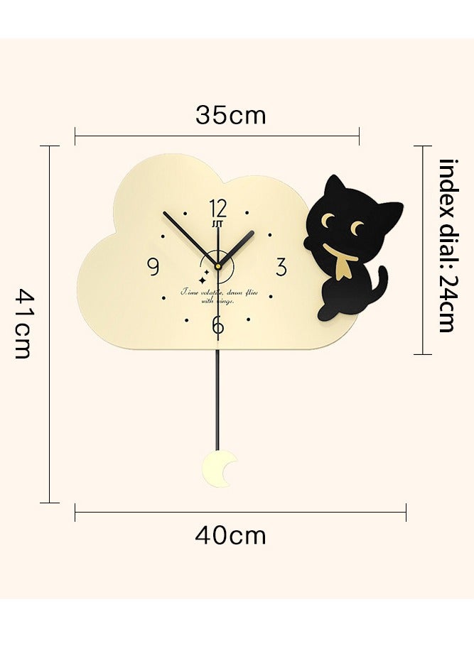 MileMelo Wall Clock Modern Creative Clock with Cloud Cat for Living Room Kids Room Beige 40 x 41cm  - Image 2