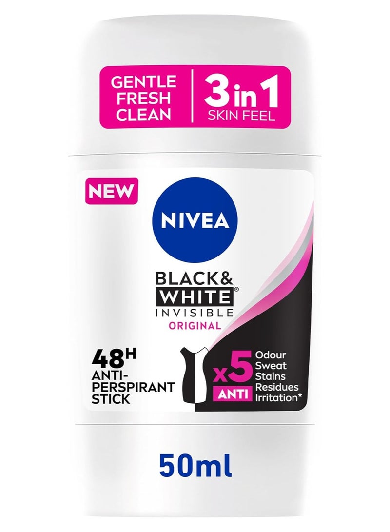 NIVEA Antiperspirant Stick for Women, 48h Protection, Black & White Invisible Original, 50ml - Image 1