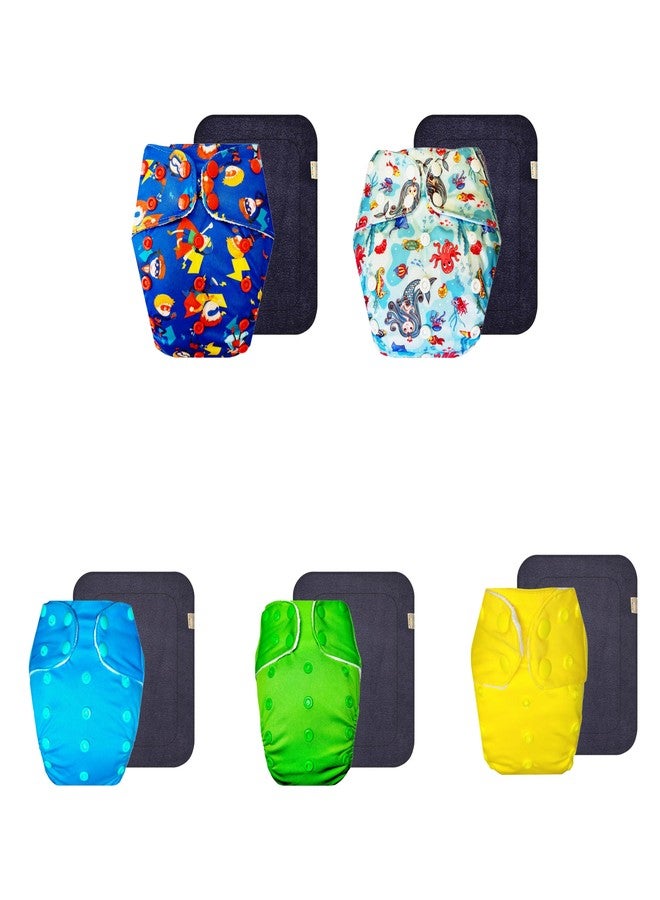 Dumbledo Premium Cloth Diaper with Black Insert (Pack of 5) | Hypoallergenic | Leakproof | Quick Dry | Ideal for Toddlers | 3 Months - 3 Years | Unisex Baby - Image 1