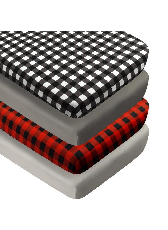 FIGEPO 4 Pack Buffalo Check Plaid Neutral Unisex Fitted Baby Crib Sheets Set for Baby Boys or Girls (Black) - Image 1