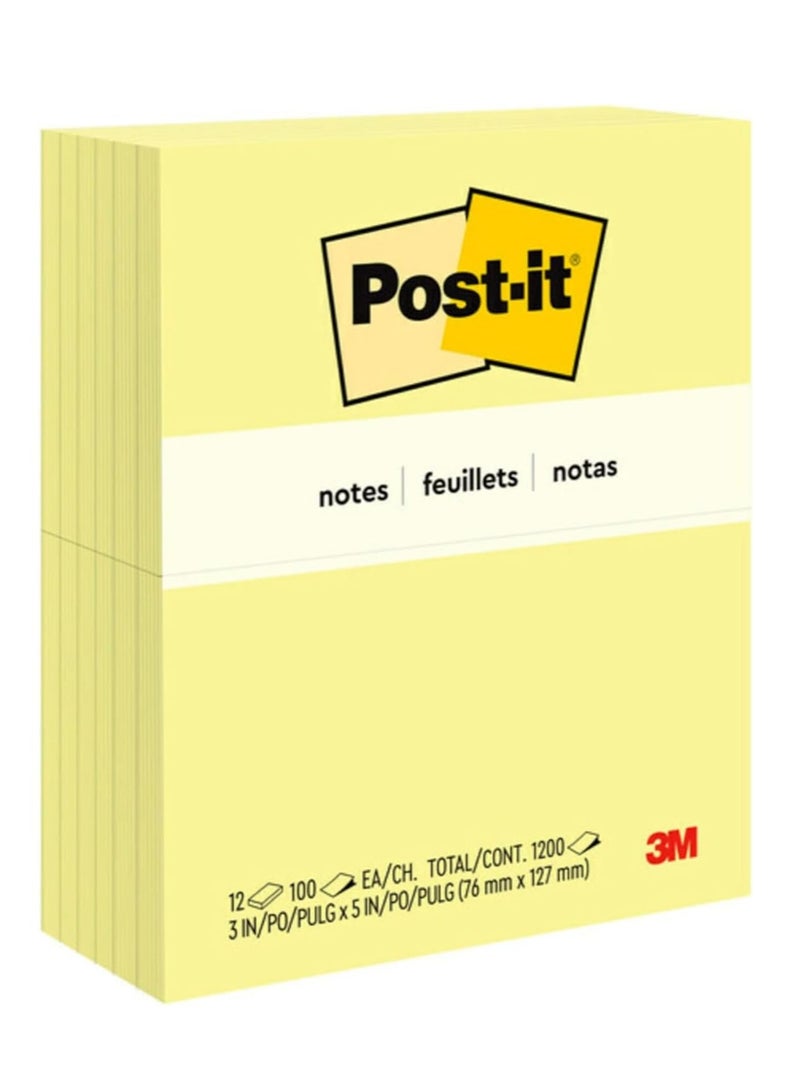 Post-it ملاحظات لاصقة 12-pad بحجم 3x5 بوصة باللون الأصفر - Image 1