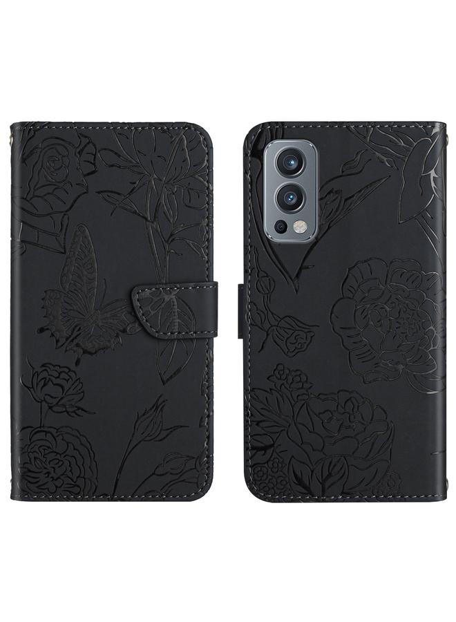 اس-توب جراب لهاتف OnePlus Nord 2 5G مصنوع من الجلد المنقوش بنقشة زهور الفاوانيا على شكل فراشة - Image 1