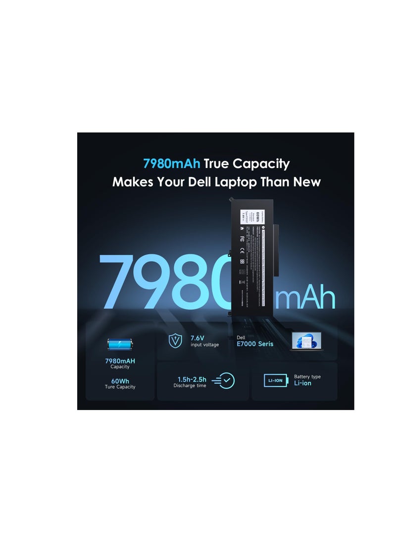 Terabyte 60Wh F3YGT E7280 Replacement Laptop Battery Compatible with Dell Latitude 12 7000 7280 7290 13 7380 7390 P28S001 P29S002 14 7480 7490 E7480 E7480 E7290 DMM 3WC 3WC 2X39G KG7VF V4940 451-BBYE - Image 2