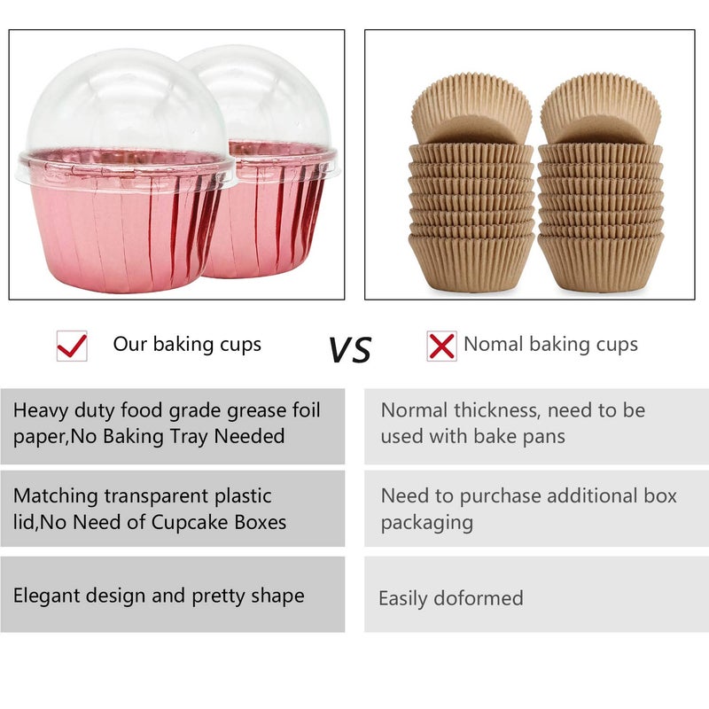 Free Air Cupcake Liners with Dome Lids 100Pack,Free-Air 3.5Oz Mini Foil Baking Cups Muffin Liners,Disposable Muffin Tin Cupcake Cups for Individual Bakery Wedding Birthday Party, with Spoons-Rose gold - Image 3