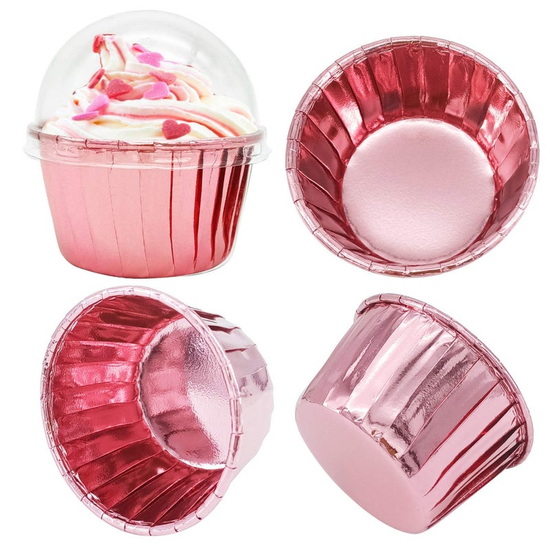 Free Air Cupcake Liners with Dome Lids 100Pack,Free-Air 3.5Oz Mini Foil Baking Cups Muffin Liners,Disposable Muffin Tin Cupcake Cups for Individual Bakery Wedding Birthday Party, with Spoons-Rose gold - Image 4