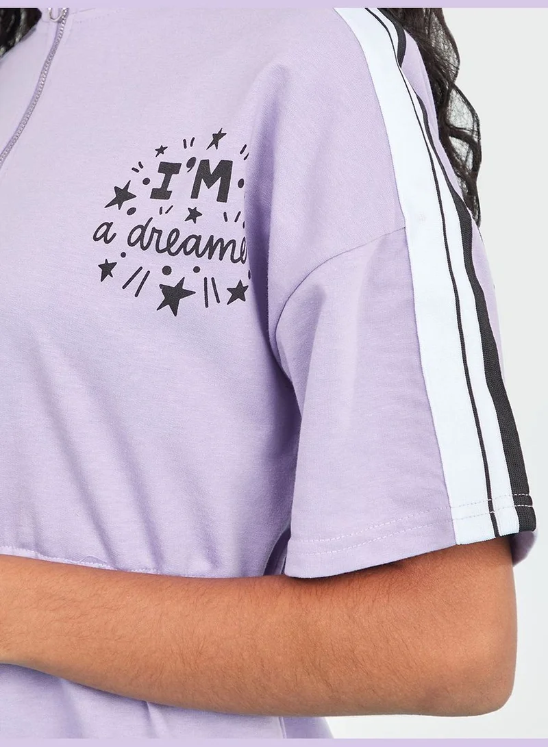 Styli Short Sleeves High Neck Printed T-shirt Knee Length Dress