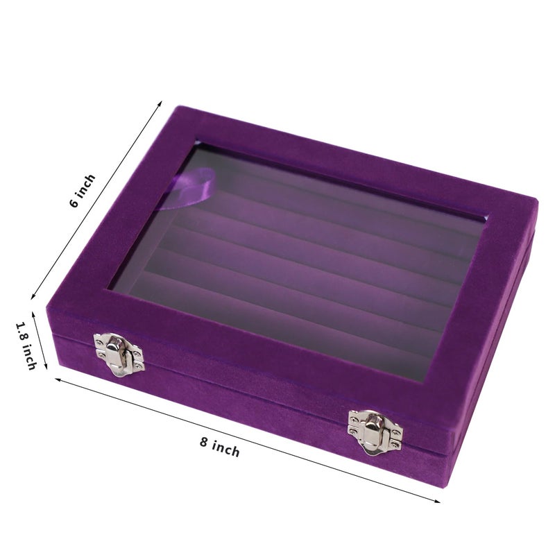 EONGOA Jewelry Box Rings Organizer Tray 7 Slots Velvet Jewelry Earring Storage Box With Transparent Lid Jewelry Display Case for Girls Women (Purple) - Image 3