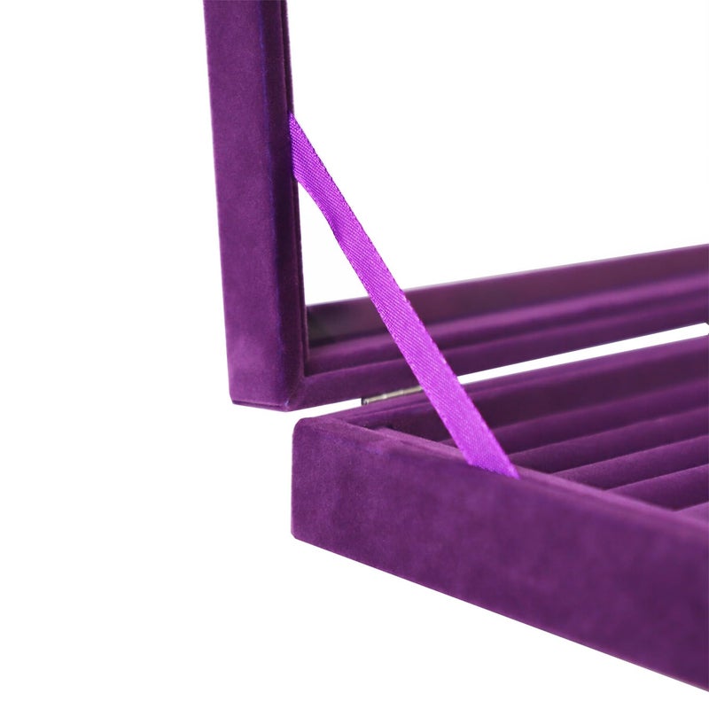 EONGOA Jewelry Box Rings Organizer Tray 7 Slots Velvet Jewelry Earring Storage Box With Transparent Lid Jewelry Display Case for Girls Women (Purple) - Image 5