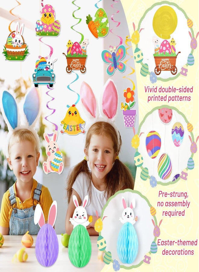 Bolake Easter Decorations for Home Easter Party Decorations Includes Happy Easter Banner Easter Garland Egg Bunny Easter Hanging Decorations Swirls Honeycomb Balls for Holiday Party Home Classroom Office - Image 4