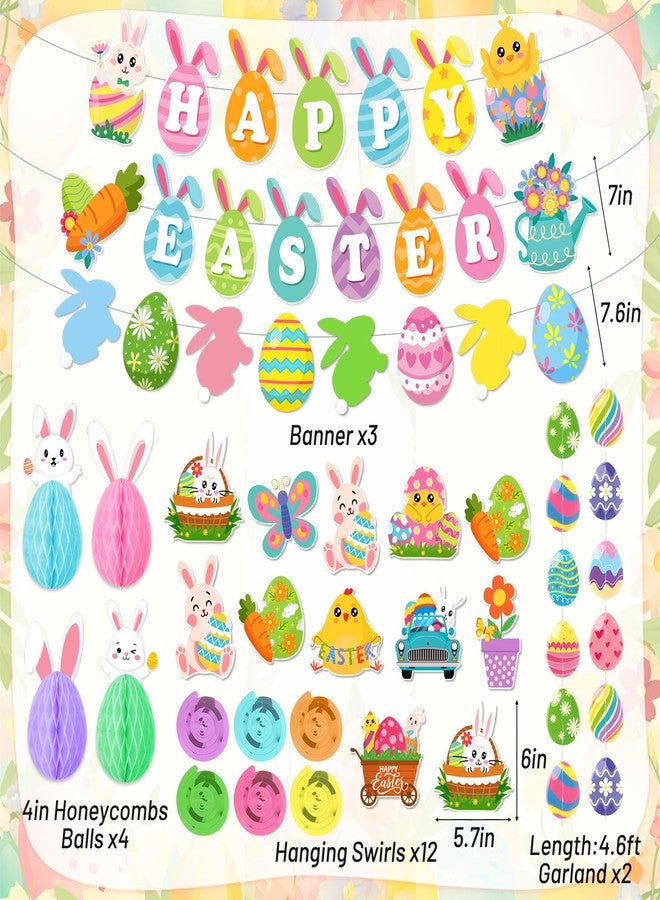 Bolake Easter Decorations for Home Easter Party Decorations Includes Happy Easter Banner Easter Garland Egg Bunny Easter Hanging Decorations Swirls Honeycomb Balls for Holiday Party Home Classroom Office - Image 2