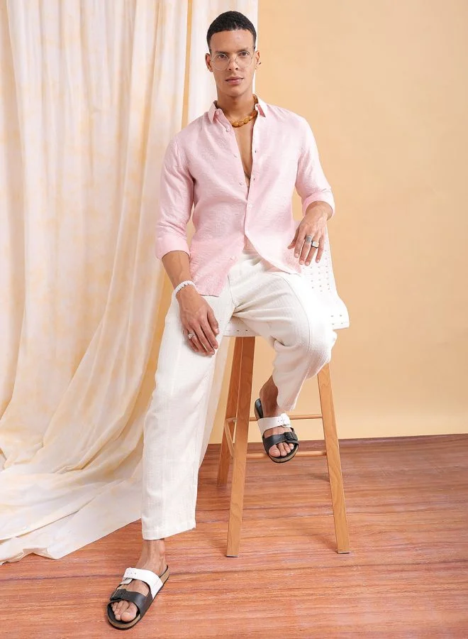 The Indian Garage Co Men Slim Fit Striped Full Sleeves Cutaway Collar Resort Wear Shirt