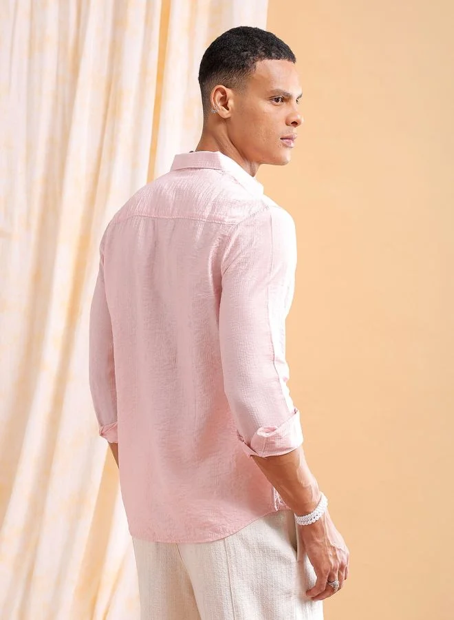 The Indian Garage Co Men Slim Fit Striped Full Sleeves Cutaway Collar Resort Wear Shirt