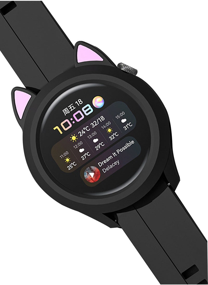 X-level 1 Pieces Cat Earmuffs Watch Case for Huawei Watch GT3 42mm With Soft TPU Protective Anti-Scratch Silicone Protector Soft Flexible TPU Thin Lightweight Bumper Cover Black  - Image 1
