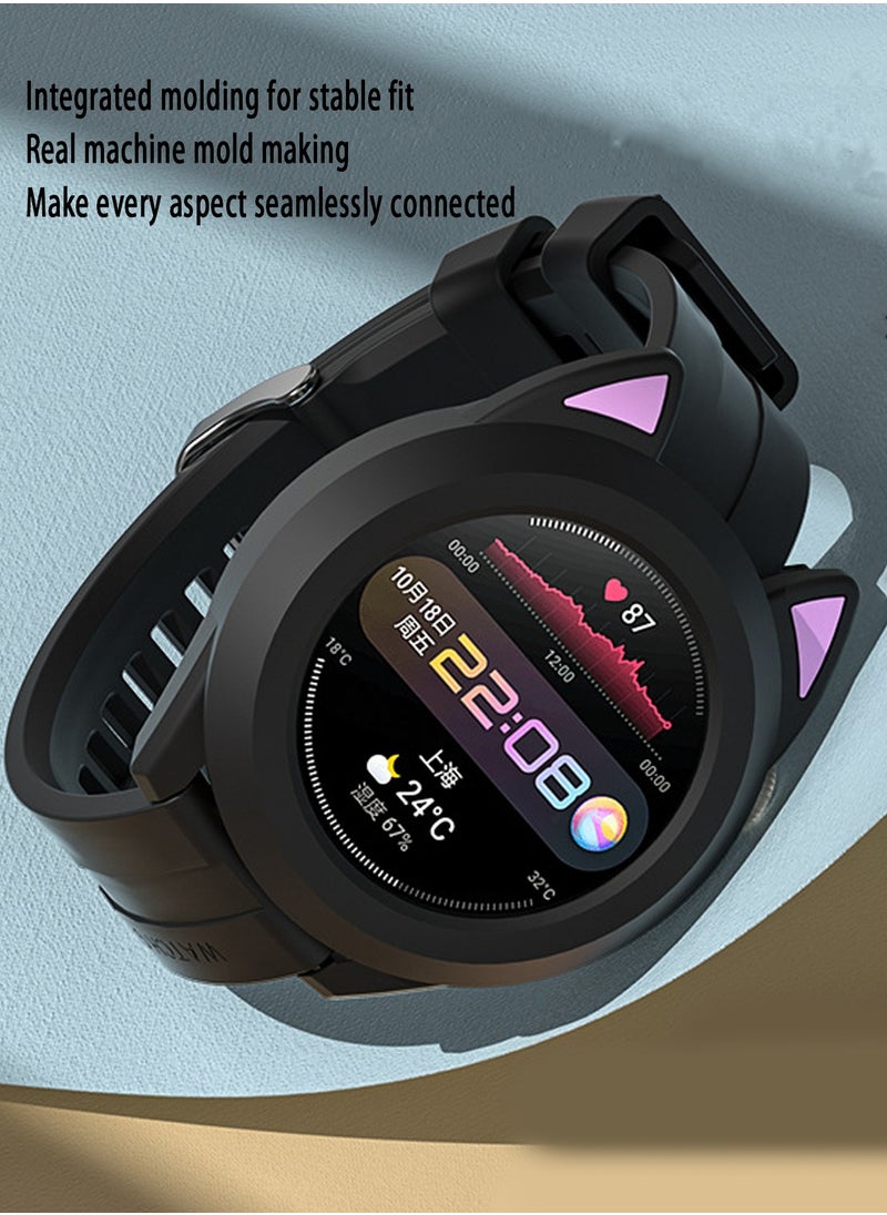 X-level 1 Pieces Cat Earmuffs Watch Case for Huawei Watch GT3 42mm With Soft TPU Protective Anti-Scratch Silicone Protector Soft Flexible TPU Thin Lightweight Bumper Cover Black  - Image 3