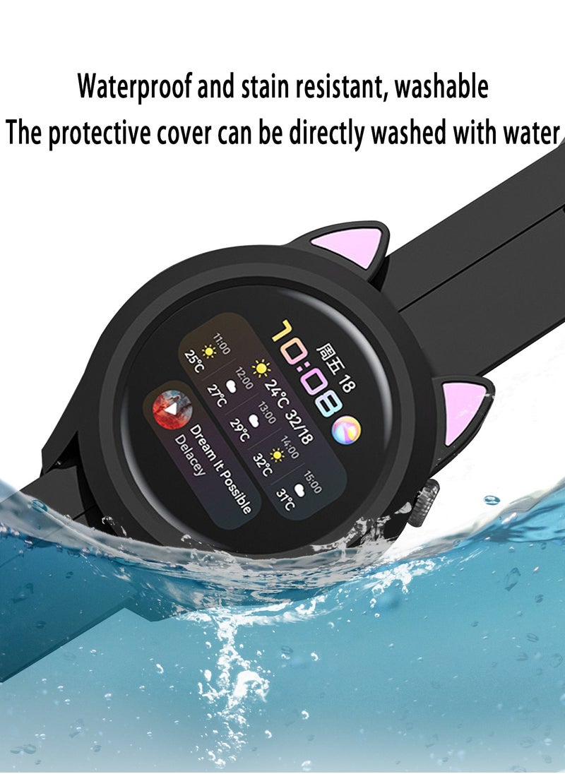 X-level 1 Pieces Cat Earmuffs Watch Case for Huawei Watch GT3 42mm With Soft TPU Protective Anti-Scratch Silicone Protector Soft Flexible TPU Thin Lightweight Bumper Cover Black  - Image 5