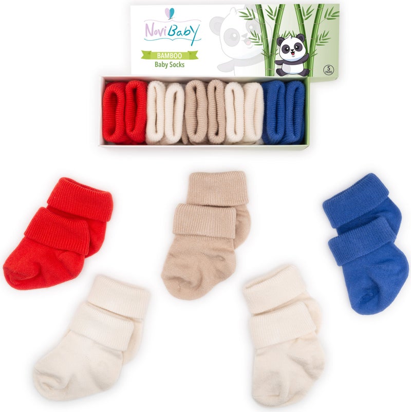 Novibaby 5-Piece Bamboo Newborn Baby Socks I Sailor I 0-6 Months  - Image 1