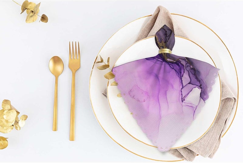 Yibeas Purple Ink Gold Powder Cloth Napkins Dinner Table Napkin Marble Textures Color Blending Creative Art Washable Reusable Napkins Set of 4 for Kitchen Home Holiday Party Wedding 18 x 18 inch - Image 5