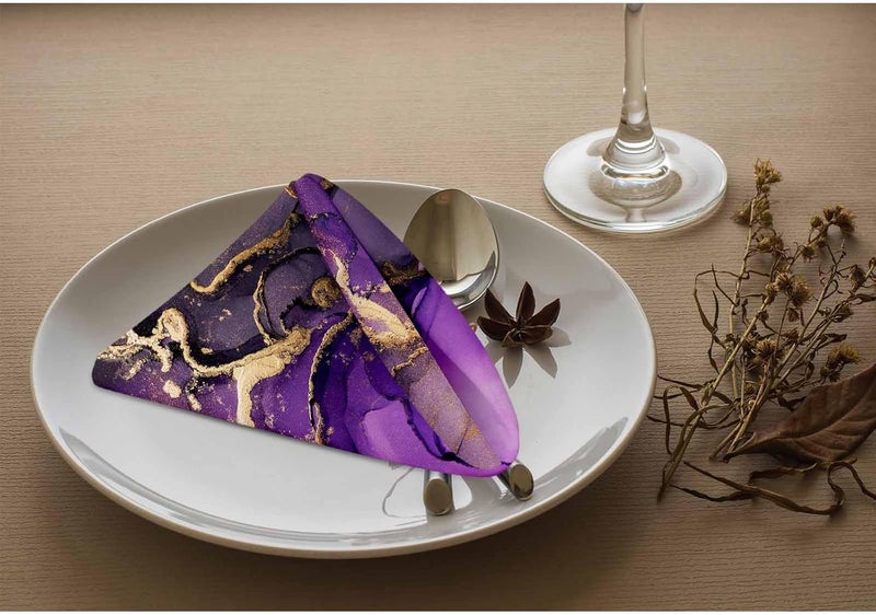 Yibeas Purple Ink Gold Powder Cloth Napkins Dinner Table Napkin Marble Textures Color Blending Creative Art Washable Reusable Napkins Set of 4 for Kitchen Home Holiday Party Wedding 18 x 18 inch - Image 3