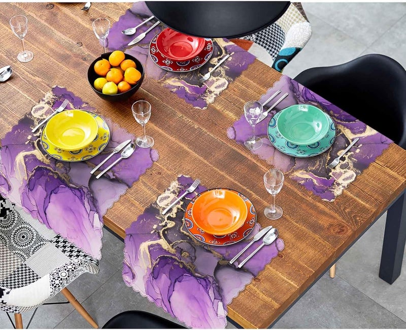 Yibeas Purple Ink Gold Powder Cloth Napkins Dinner Table Napkin Marble Textures Color Blending Creative Art Washable Reusable Napkins Set of 4 for Kitchen Home Holiday Party Wedding 18 x 18 inch - Image 4