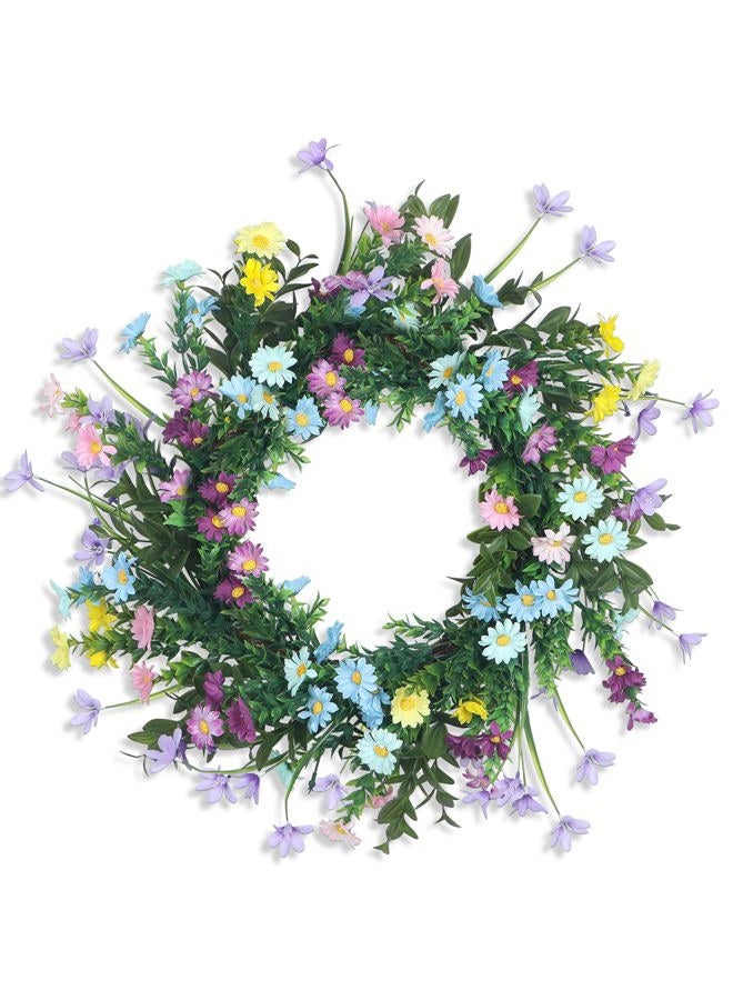 Kmise 20" Summer Wreaths for Front Door, Artificial Colorful Flower Wreath with Daisy for Indoor Outdoor Home Farmhouse Wall Wedding Holiday Décor - Image 1