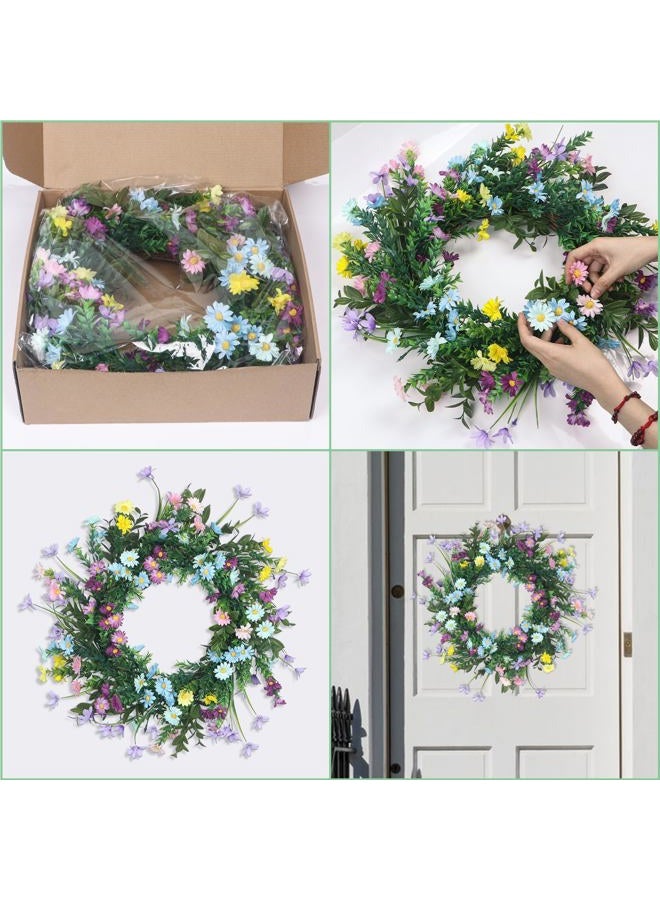 Kmise 20" Summer Wreaths for Front Door, Artificial Colorful Flower Wreath with Daisy for Indoor Outdoor Home Farmhouse Wall Wedding Holiday Décor - Image 4
